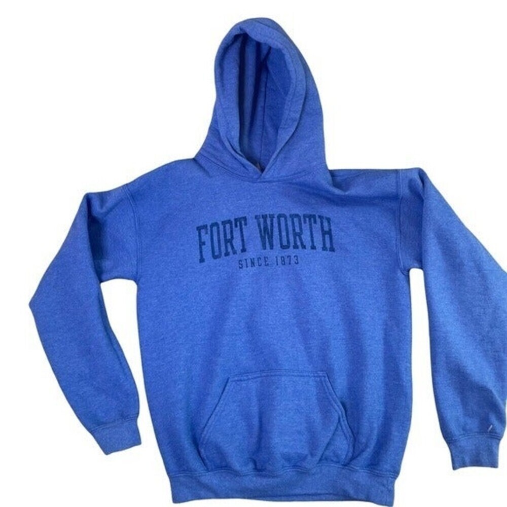 Kids SZ XL Blue Fort Worth graphic tourist hoodie pullover unisex Texas